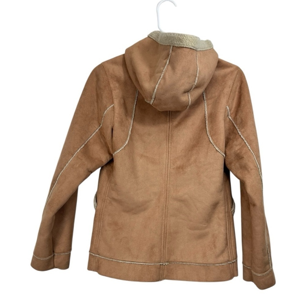 Patagonia Size XS Shearling Fleece Hooded Jacket Tan Faux Suede Jacket Sherpa - Picture 2 of 7